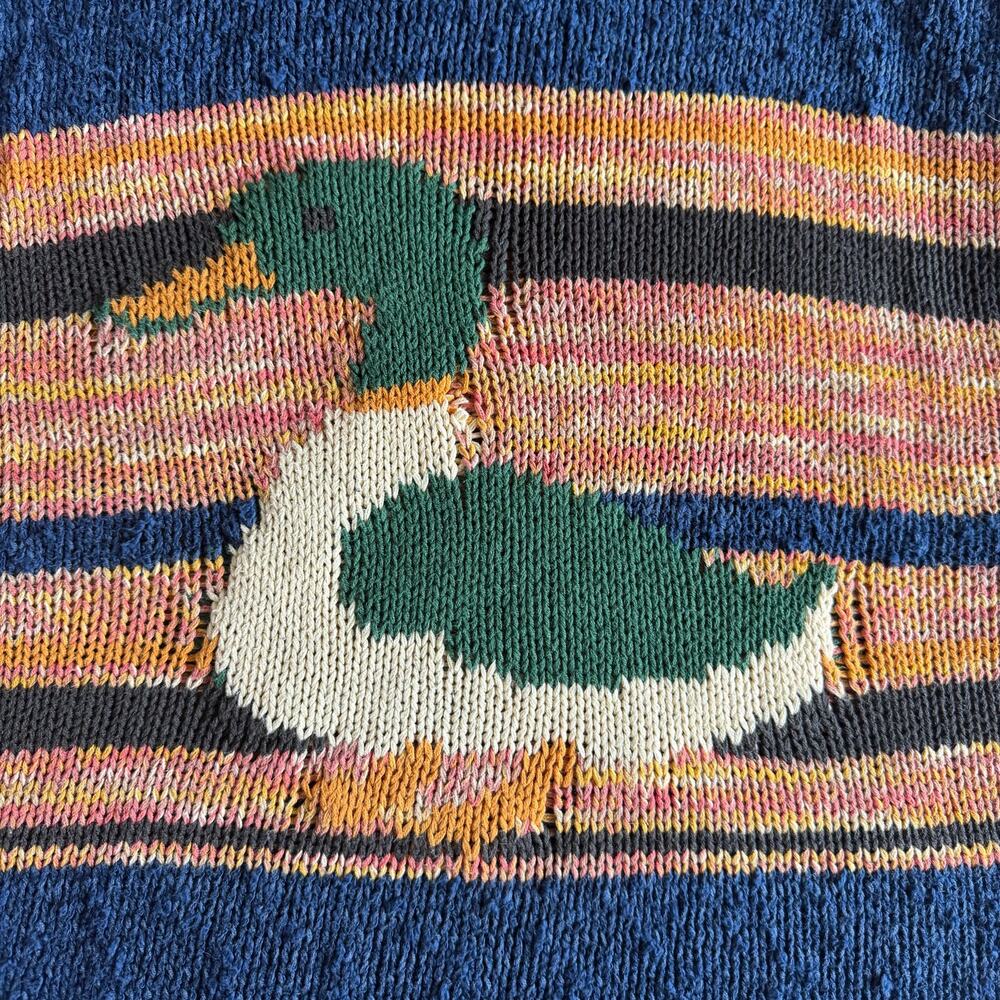 BDG Urban Outfitters Mallard Duck Sweater Women’s Medium Blue Striped Cotton - Picture 4 of 10